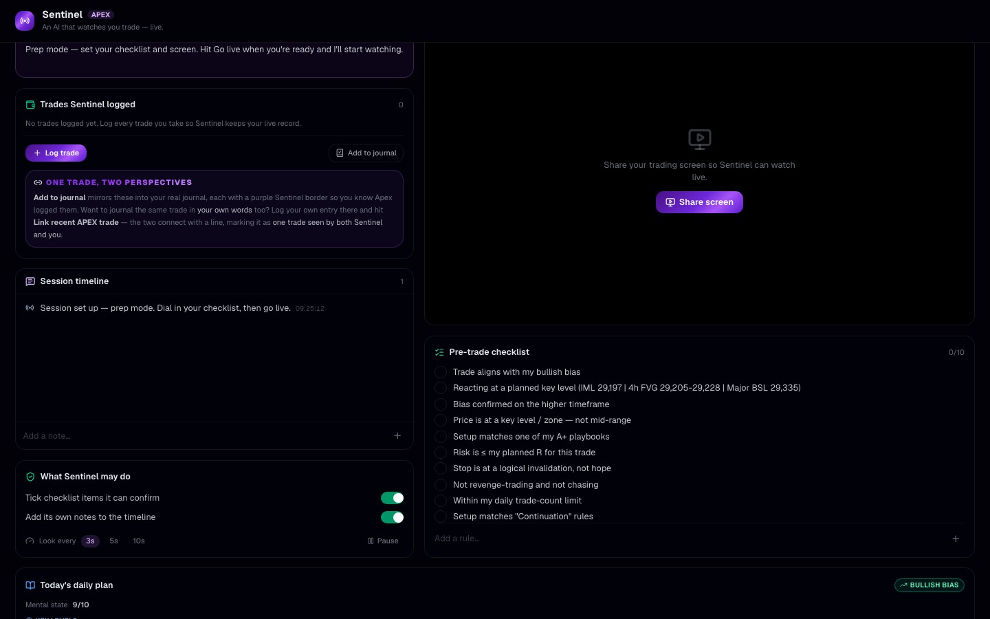 Sentinel — Checklist & alerts